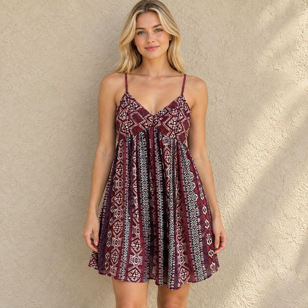 Hollister Babydoll Mini Dress Empire Waist Smocked Back Romantic Boho Festival S